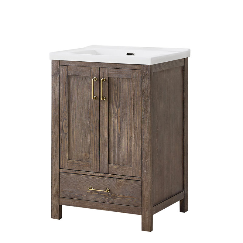 23.6'' Spruce Vintage Brown Single Bathroom Vanity with Ceramic Top