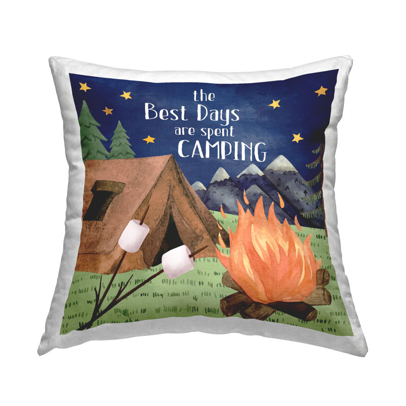 «Mountainside Camping Landscape Roast Marshmallows Scene», coussin décoratif imprimé par ND Art