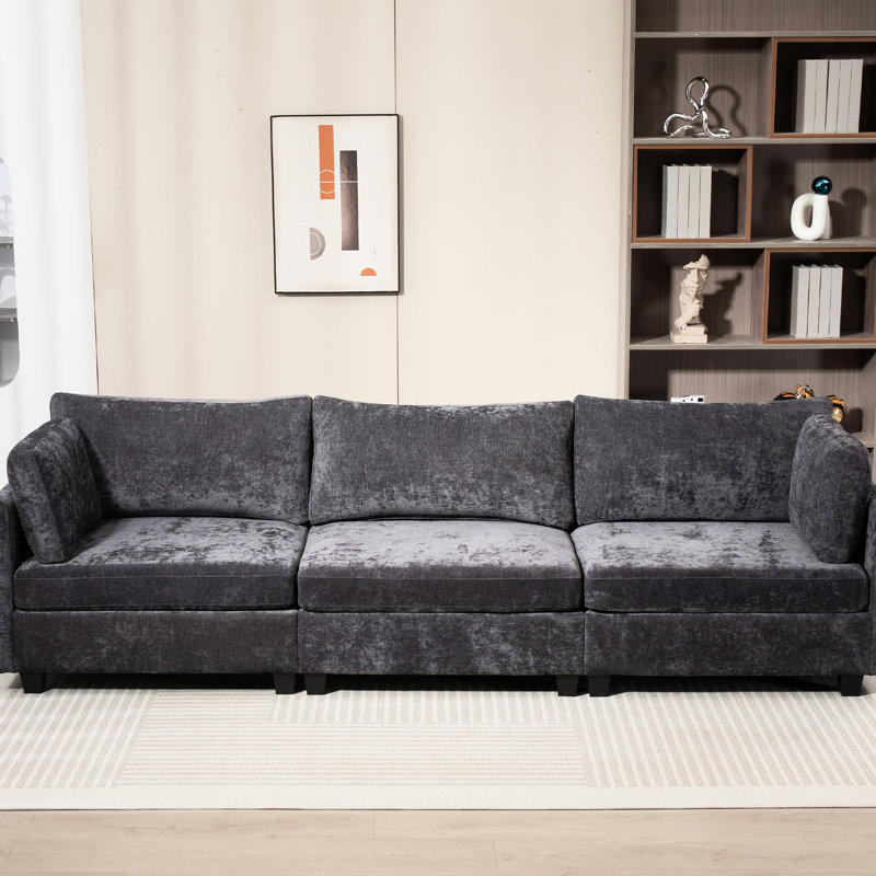 Xxxl 3 chenille pour le salon - confortable et élégant avec canapé à poches latérales à porter au quotidien, Gris foncé