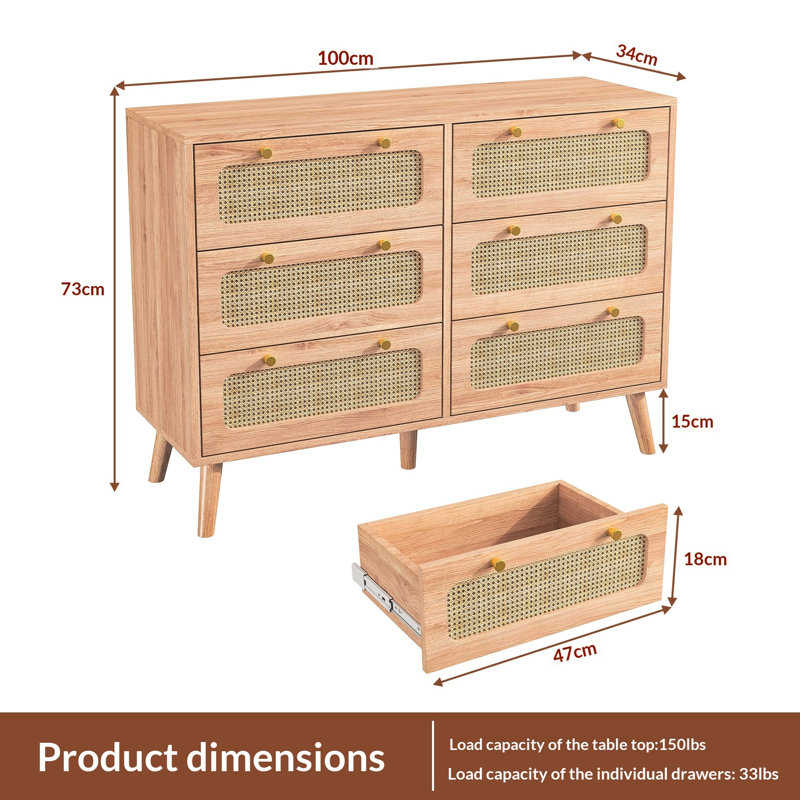 100cm W 6 - Drawer Chest of Drawers
