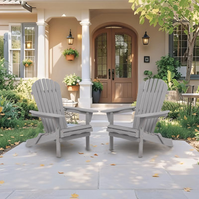 Solid Wood Adirondack Chair Set of 2 Foldable Patio Chair for Garden, Lawn, Backyard