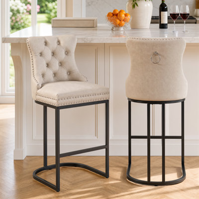 Aldana 26 Inch Bar Stools, Modern Counter Height Bar Stools with Backs, Upholstered Faux Leather Counter Stools