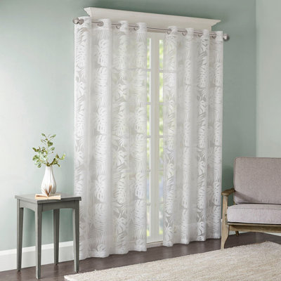 Palm Leaf Burnout Window Sheer White 50x84"