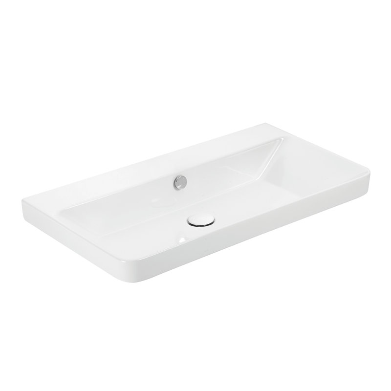 Luxury 31.7'' L Bathroom Sink, Glossy White, No Faucet Hole