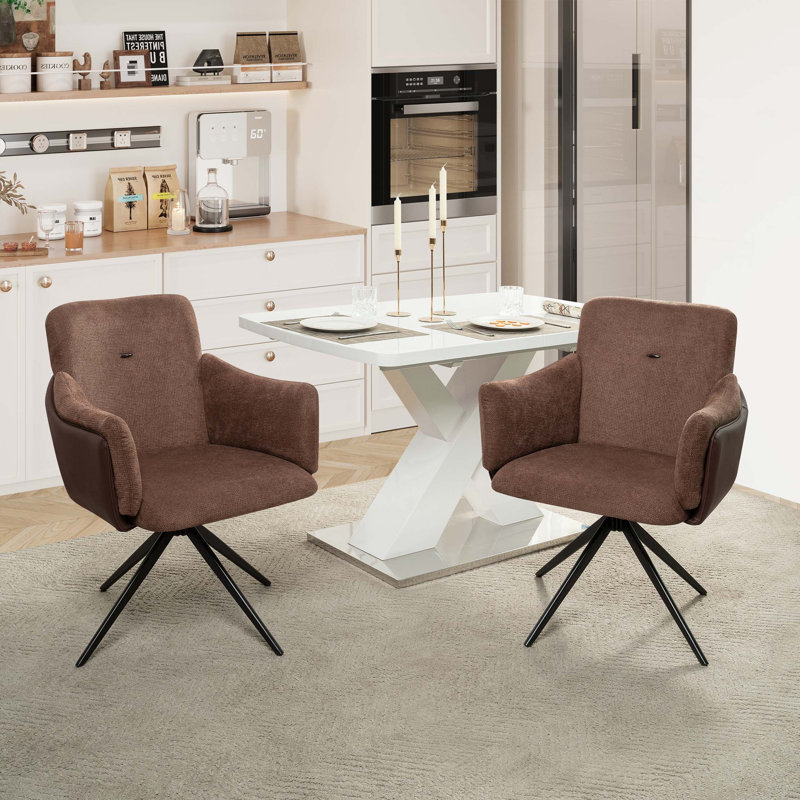 360° Swivel Home Office Desk Chairs Set Of 2,Dining Chairs With Arm, Upholstered Bedroom Chairs With Metal Base,Makeup Chair For Vanity