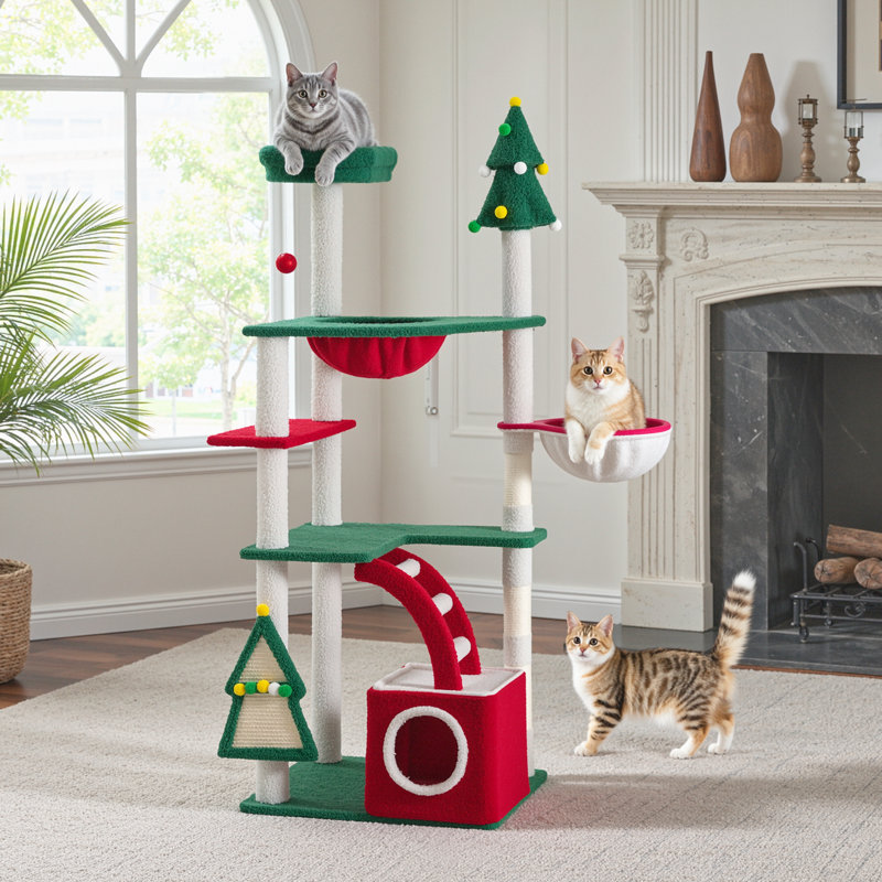 Arbre à chat 67 po avec perchoir, paniers, échelle, condo et poteau à griffes 67 po