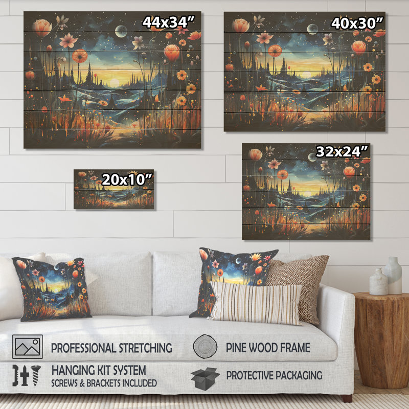 Fantasy Floral Daydream III - Paysage abstrait sur bois, H 34 po x l 44 po
