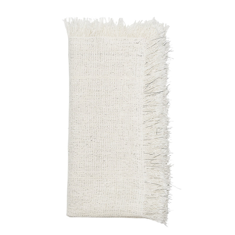 Fringe Linen Napkin, White/Silver