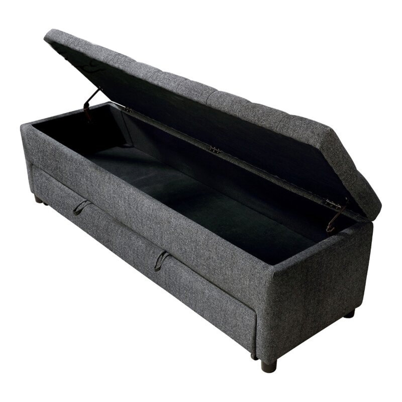 Flap and Drawer Dual Storage Function Solid Wood Storage Ottoman, Black
