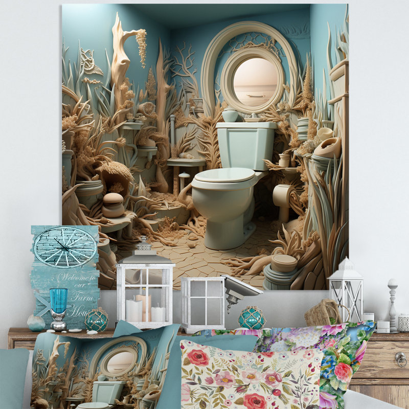 Toilette Coastal Escape I - Décoration murale en métal Bath & Laundry, H 29 po x l 29 po x P 1 po