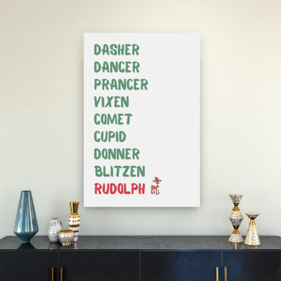 Santa'S Reindeer Names Abstract Contemporary Winter Wall Art Print 1 Piece Wrapped Canvas Wall Art
