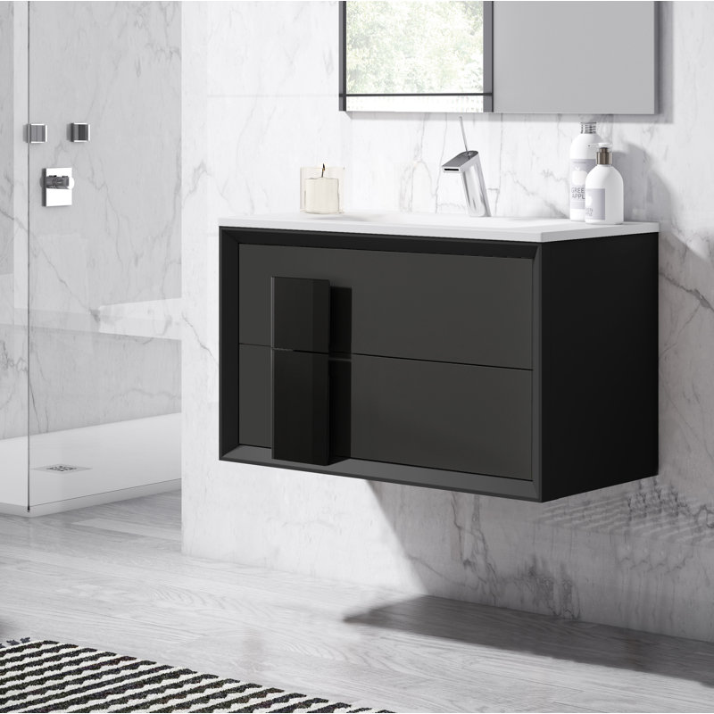 Zak Wall-Mounted Single Bathroom Vanity Set, Gray, Gray, 24"