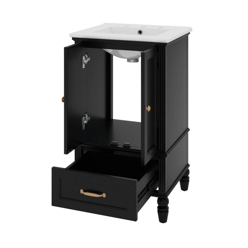 Meuble-lavabo de 20 po avec lavabo, deux portes, butoir de porte magnétique et patins réglables, un tiroir