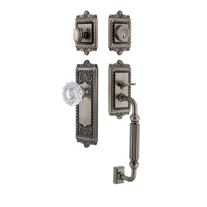 Windsor Handle With Knob And Deadbolt, Antique Pewter