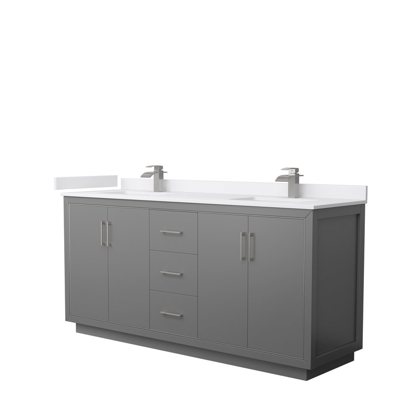 Icon 72" Double Bathroom Vanity Set, Dark Gray, Brushed Nickel, White