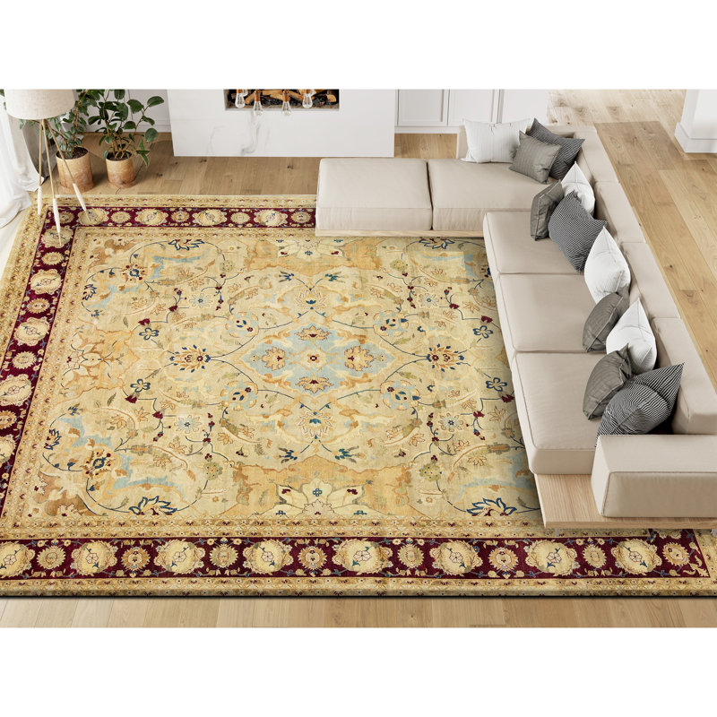 Tapis beige noué à la main de haute qualité