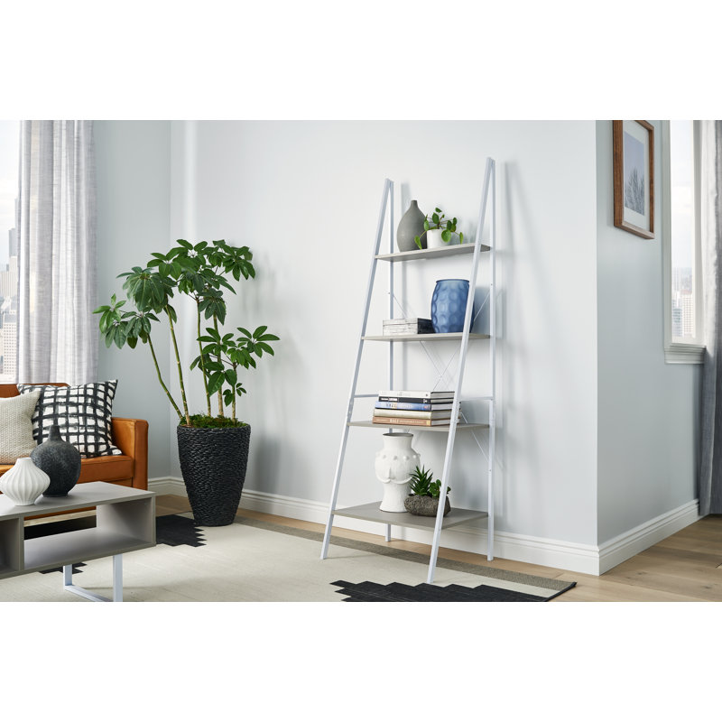 ClosetMaid Industrial 4-Tier Ladder Bookcase, Taupe/White
