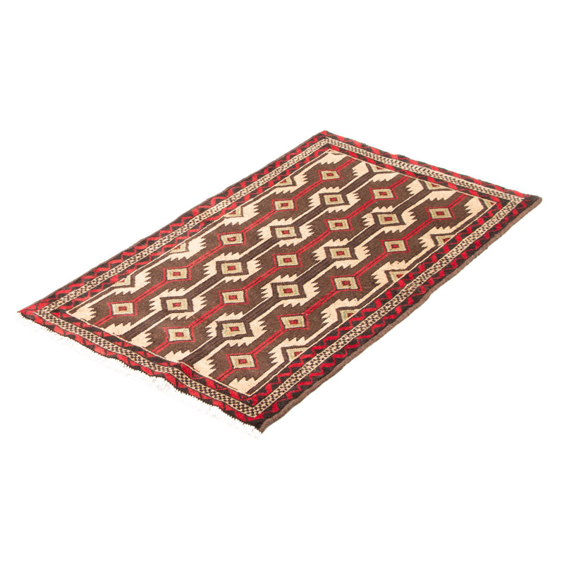 Tapis brun foncé en laine noué à la main de conception unique 3 pi 2 po x 5 pi 5 po New Age