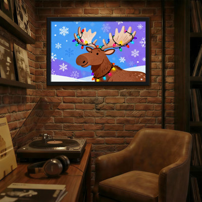 Christmas Moose With Lights On Antlers And Neck