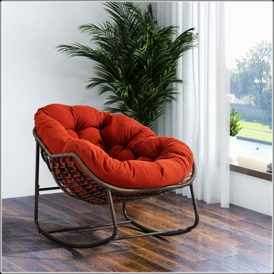 Chaise berçante d'extérieur en rotin, fauteuil inclinable et berçant rembourré pour le porche, le salon, le patio et le jardin