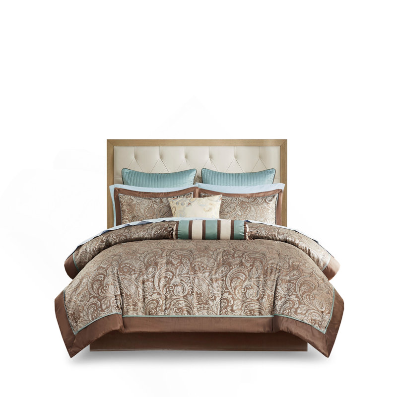 Ensemble d'édredon luxueux 12 pièces avec draps en coton brun pour très grand lit, Brun