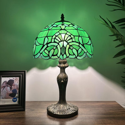 Tiffany Table Lamp Green Stained Glass Baroque Style Lavender LED Bulb Included 12"W*12"D*19"H