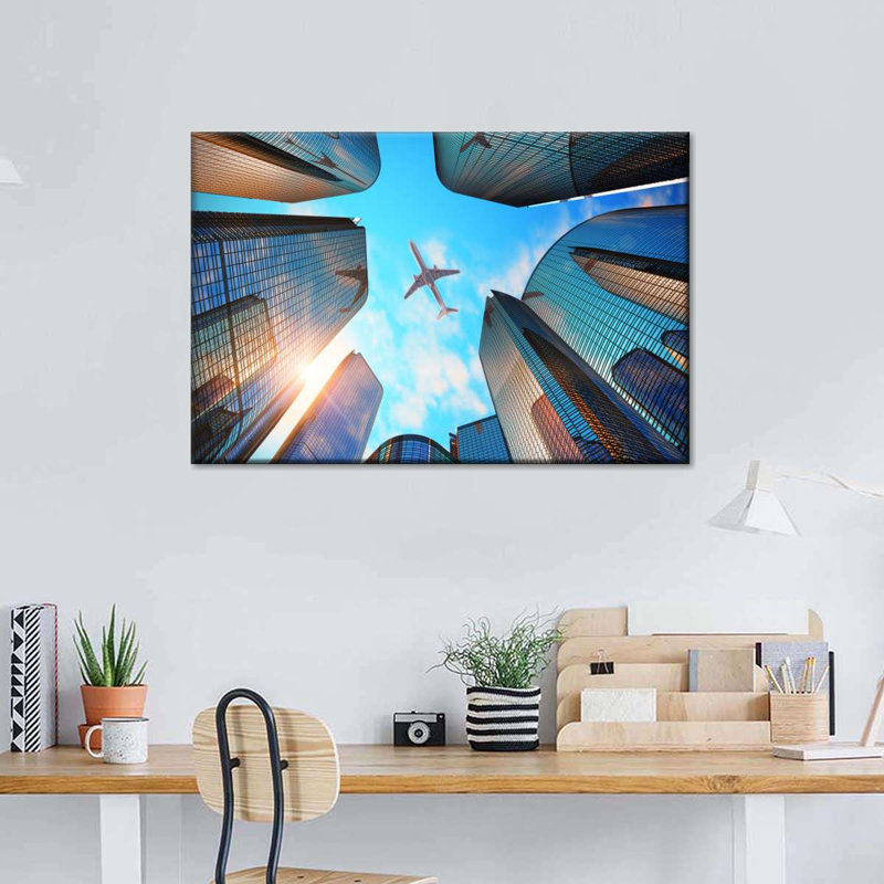 Avion sur des gratte-ciel, impression sur toile, H 8 po x l 12 po x P 1 po