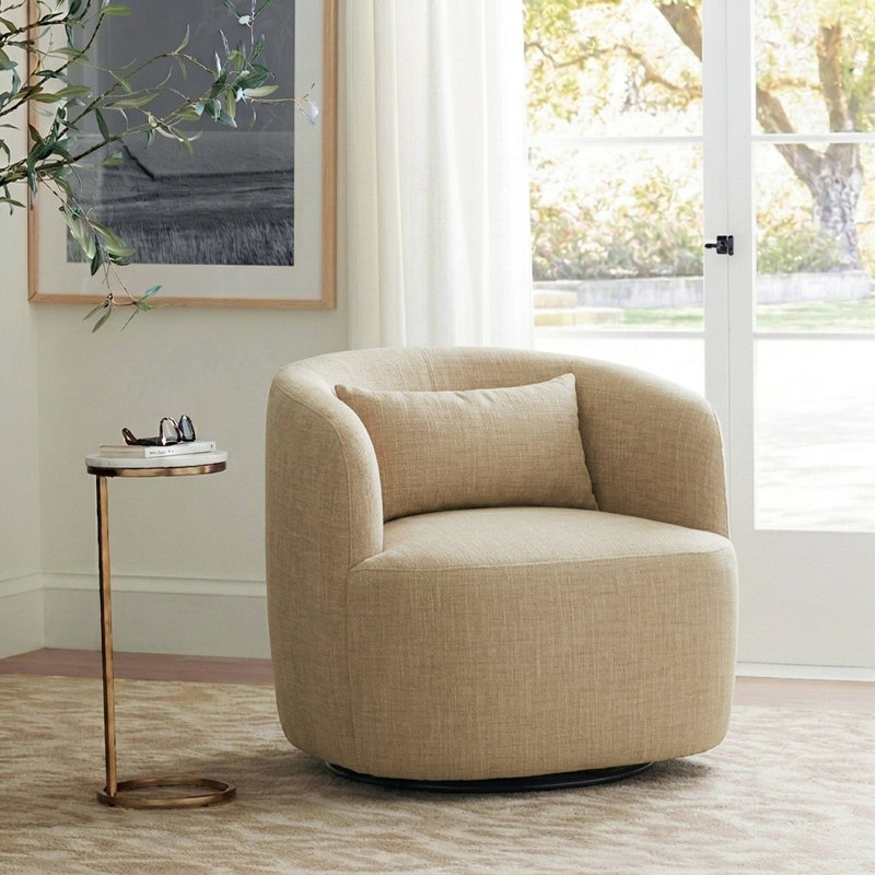 Fauteuil demi-tonneau pivotant Wheat, Lin jaune blé