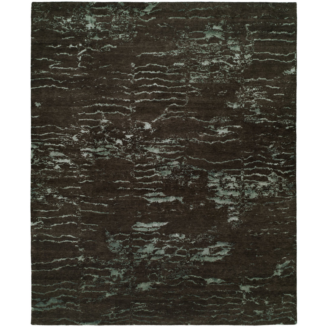 Abstract Hand Knotted Brown Area Rug 17 Stories Rug 