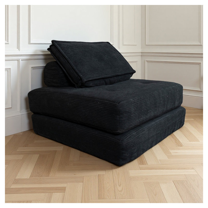 Canapé-lit pliable avec coussin, fauteuil futon en velours côtelé noir pour le salon ou l'espace d'invité