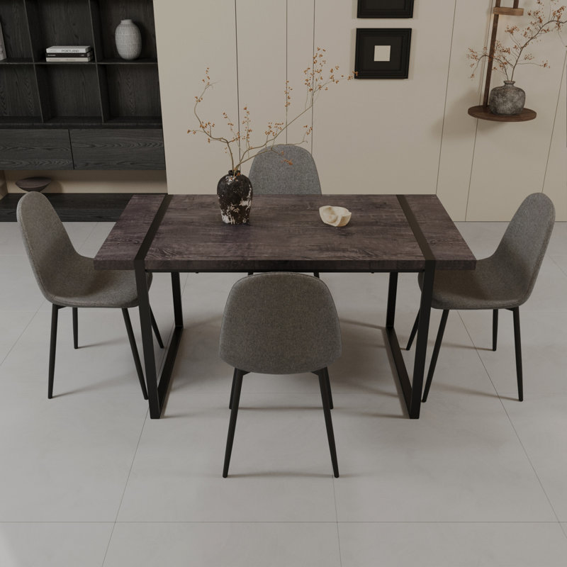 Ensemble de table de salle à manger 59 po en bois aggloméré noir avec 4 chaises en suède modernes, ensemble de salle à manger Mid-Century