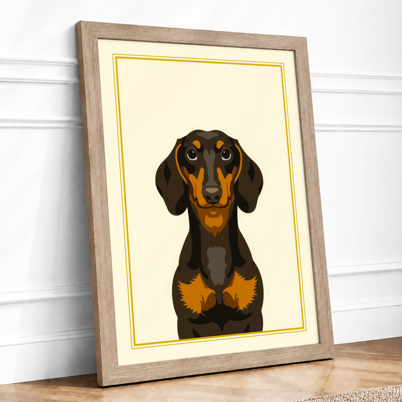 Dachshund Portrait Minimalist - Framed Print, A1 - 84.1 x 59.4 cm, Oak