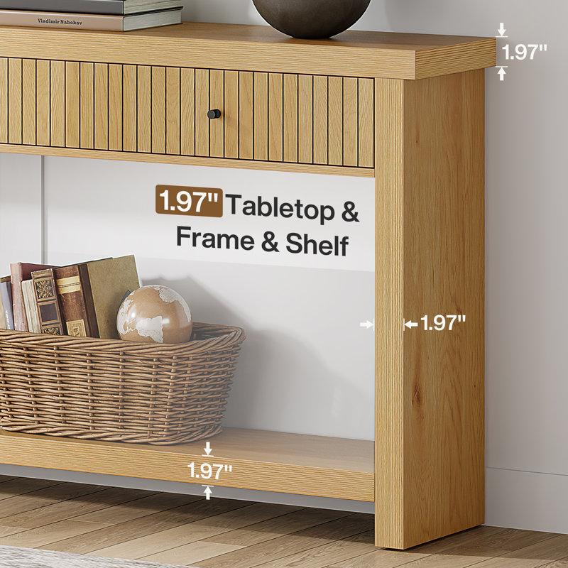 70.9 Inch Wood Console Table, Oak Wood
