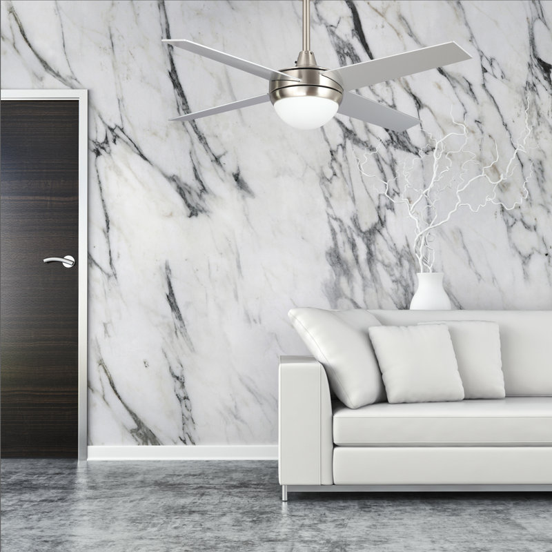 Ventilateur de plafond 48 pouces à DEL 4 pales avec commande murale et ensemble d'éclairage inclus Nova Nova, Argent argent