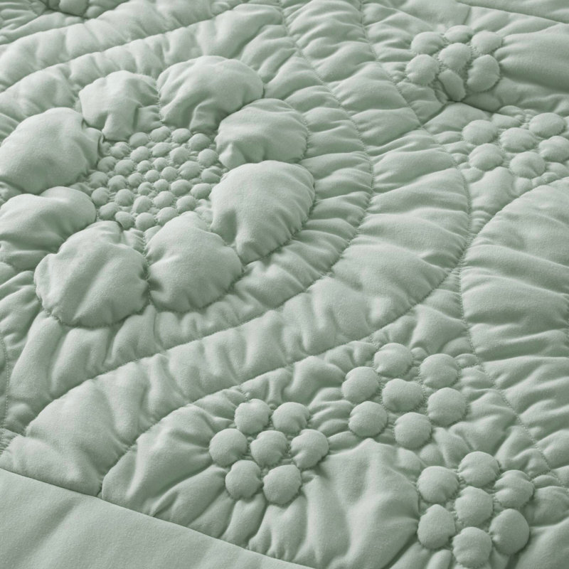 Édredon simple en sauge, avec un motif floral romantique, une douceur gonflée, un tissu respirant, - standard 100 et toutes saisons sauge 2 pièces, motif, texture, tricot, sécuritaire