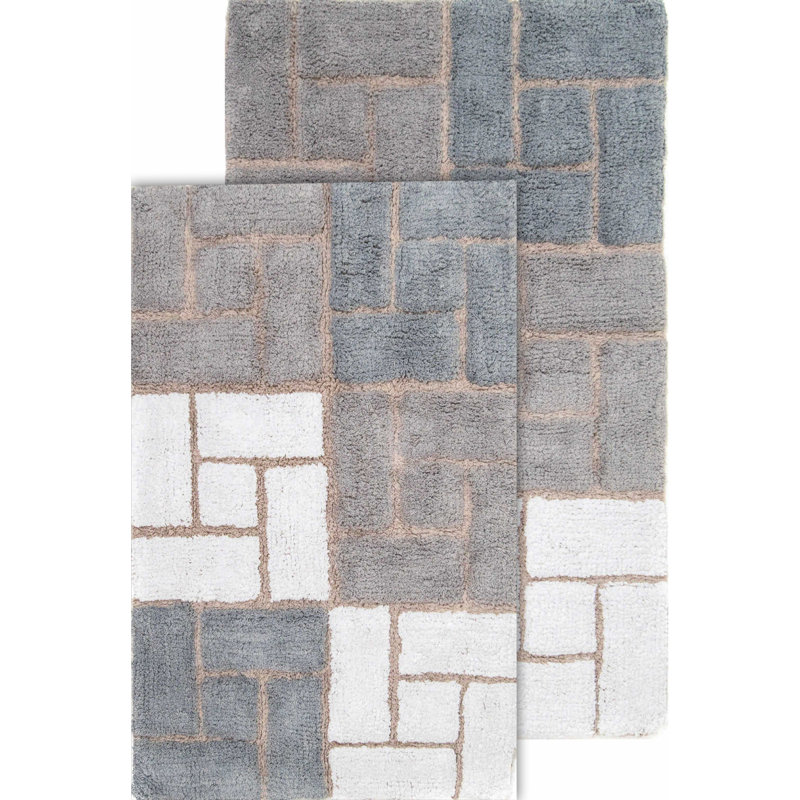 Berkeley Grey Cotton Blend Machine-Made Bath Rug Set