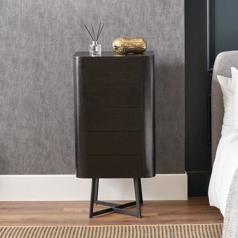 Angeliah 50cm W 5 - Drawer Chest of Drawers, Black Ash