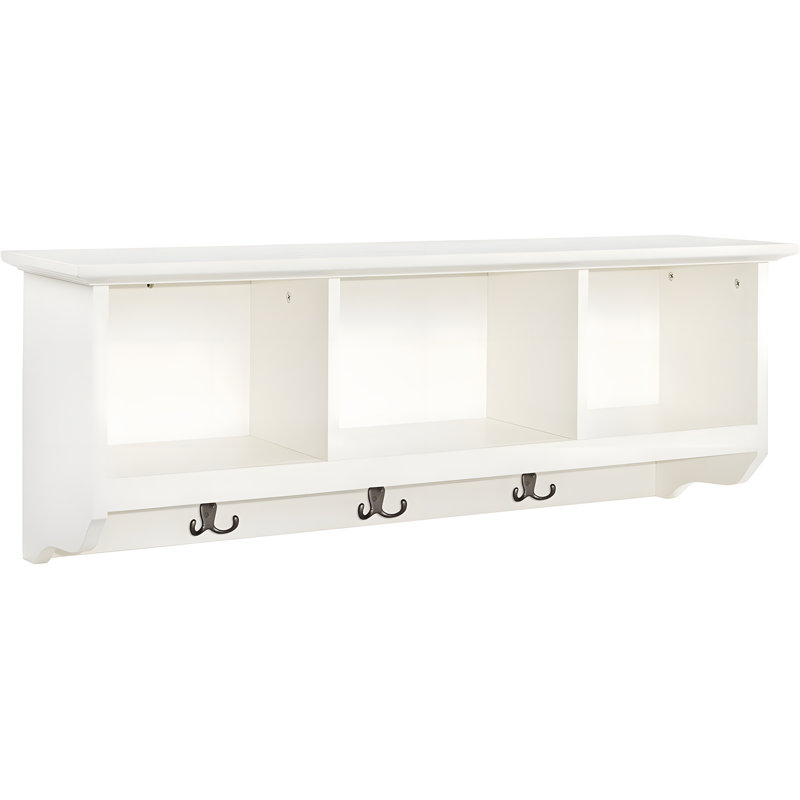 Brennan Entryway Wall Shelf With Coat Rack Hooks, Veneer Construction, Full-Length Storage Shelf, And Three Large Cubbies