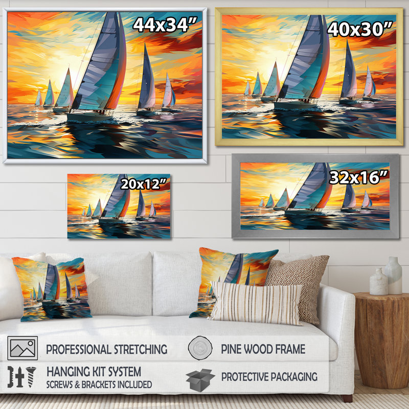 Mikaia voilier, régate audacieuse sur toile, H 12 po x l 20 po x P 1 po, Cadre simple noir