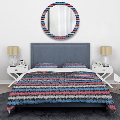 Multicolore à rayures Ikat - ensemble de housse de couette abstrait - microfibre de polyester