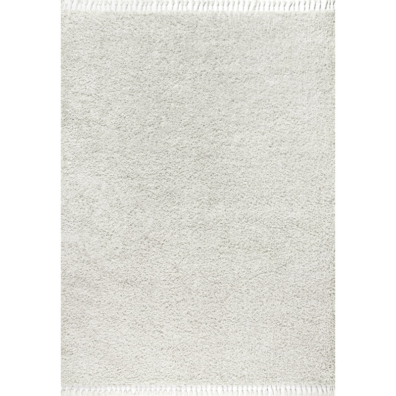Felicdad Shag Plush Tassel White Rug, Rectangle 3'1" x 5'