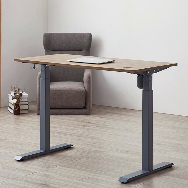 Jeetram Adjustable Metal Base Standing Desk, Greige/Gray