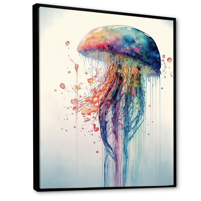 Art coloré sur toile, méduse colorée Deepsea IV, H 20 po x l 12 po, Toile avec cadre flottant, Noir