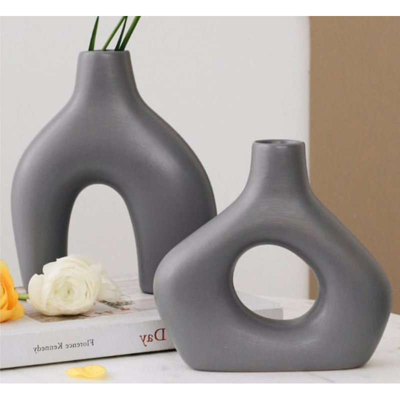 Coye Ceramic Table Vase, Grey, 19cm H x 15cm W x 4cm D
