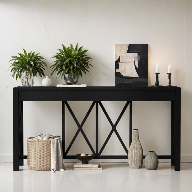 60.08" Console Table Entryway Side Table for Hallway Living Room, Black
