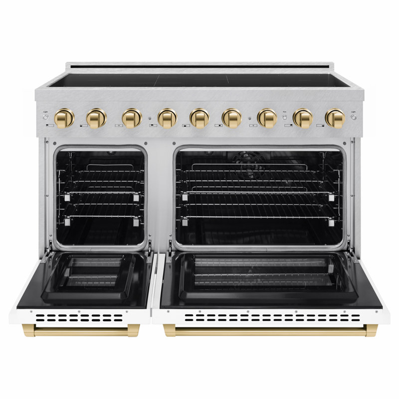 ZLINE Autograph 48 in. Satin Stainless Steel Paramount Induction Range with White & Gold Accents