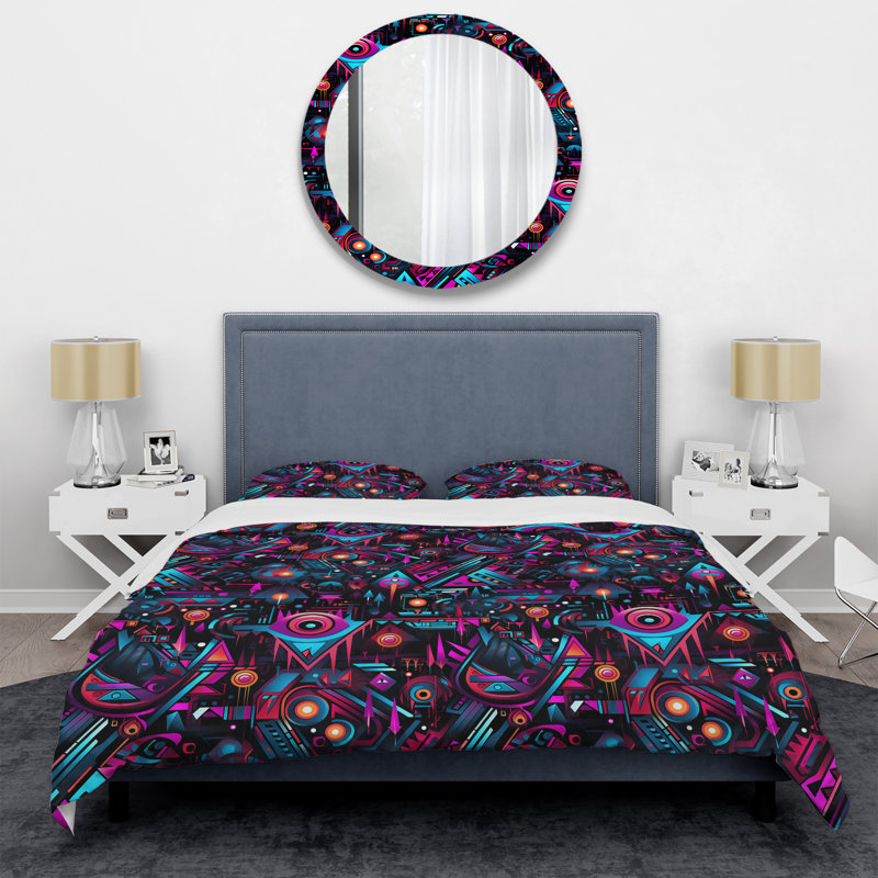 Ensemble de housse de couette Popart Techno Tribal Fusion IV, Housse de couette pour grand lit et 2 taies décor