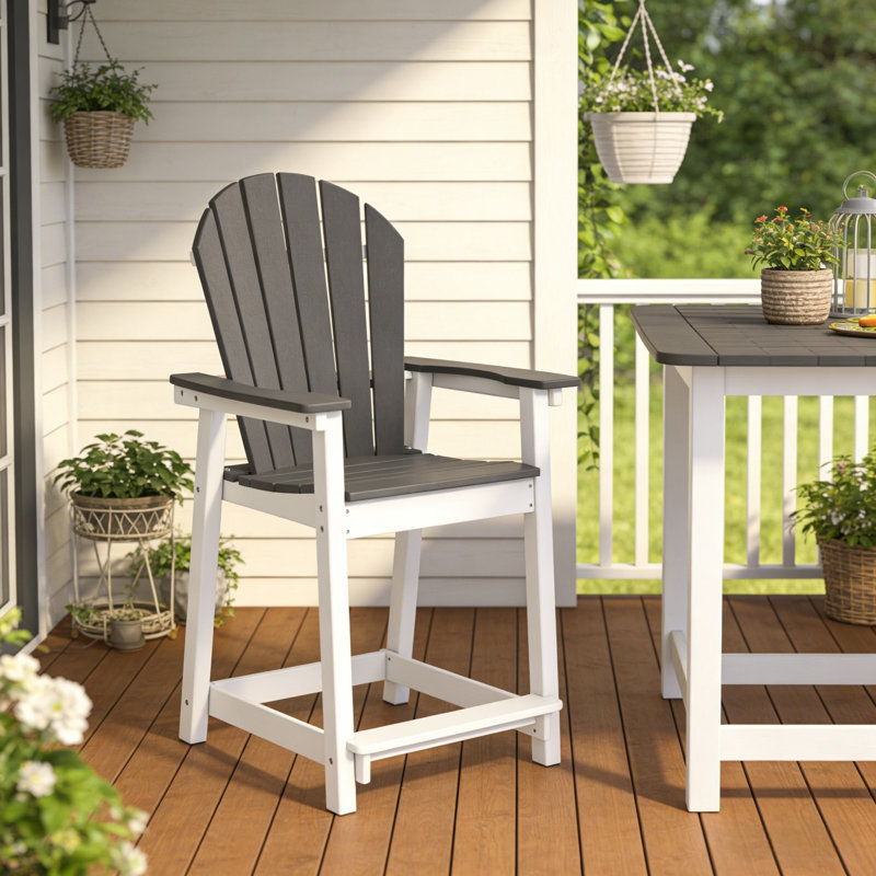 Yardgrace Tall Adirondack Chair - All-Weather Hdpe Bar Height Stool, Gray/White