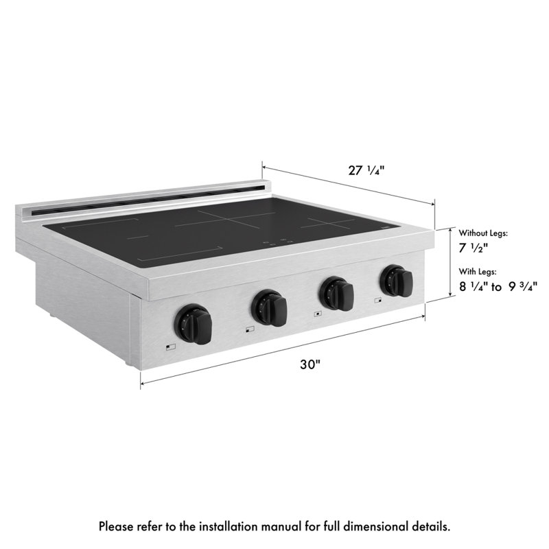 ZLINE Autograph 30 in. Paramount Induction Rangetop w/ 4 Elements in Satin Steel and Black Accents, Matte Black