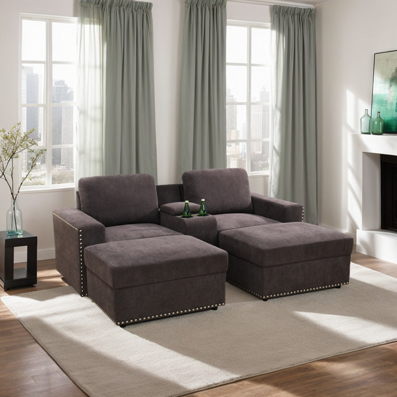 Canapé modulaire rembourré 5 pièces Huxley, Flanelle brune
